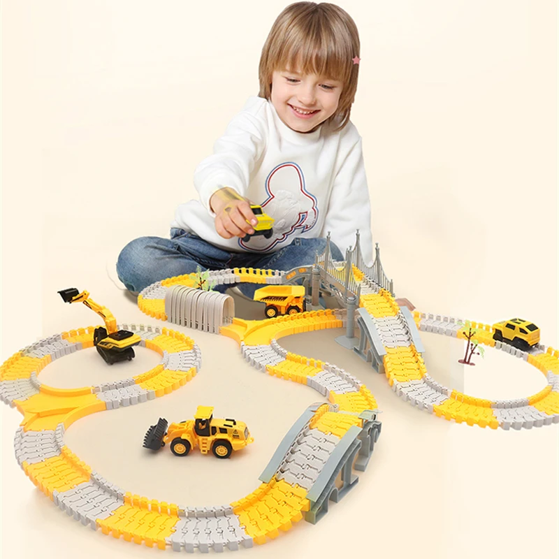 333pcs DIY Educational Toys Mini Car and Train Track Sets Children\'s Railway Hot Racing Vehicle Models Flexible Track Game Brain