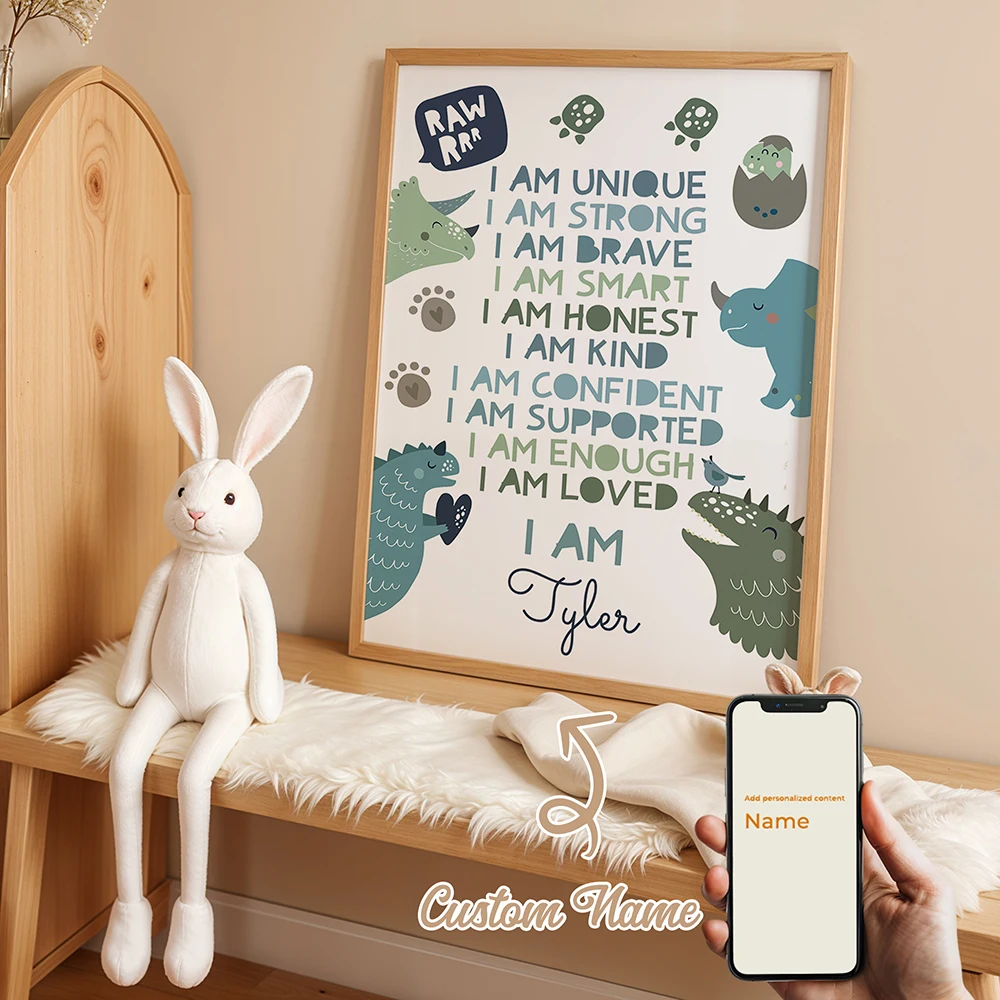 Personalisierter, individueller Cartoon-Kinder-Wandkunstdruck mit Namen, inspirierendes Leinwandposter-Gemälde für Wohnzimmer-Dekoration.