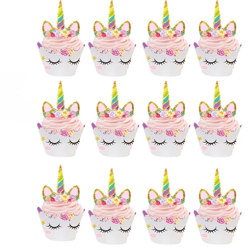 Rainbow Unicorn Cupcake Wrappers With Cake Topper Unicorn Theme Girls 1st Birthday Party Cake Decor Unicorn Party Supplies