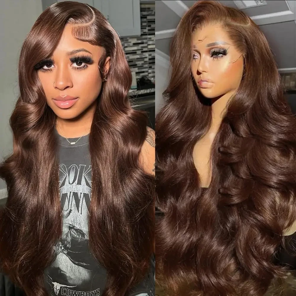 

Chocolate Brown Body Wave Wigs Human Hair Brown Colored 13x6 HD Lace Frontal Wig 100% Human Hair Wigs Pre Plucked Brazilian 200%