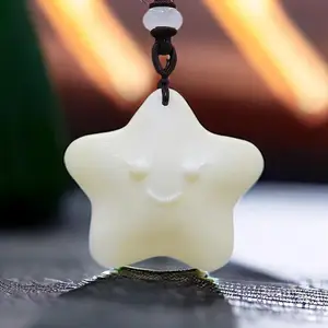 Natural Real Jade Star Pendant Necklace Gemstones Fashion Designer Chinese Gifts for Women Men Luxury Carved Jewelry Gift