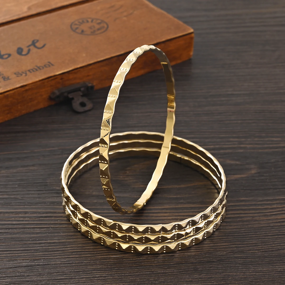 

68MM 9K Gold Color Habesha Hawaii Top Selling Simple Cute Bracelet Jewelry Flower Bangle Girl Birthday Party Gift