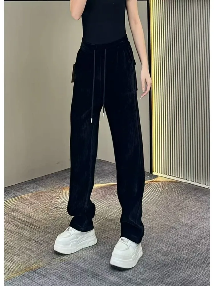 

Свободные прямые повседневные брюки в спортивном стиле, простой дизайн, весна 2026, новинка, черные повседневные брюки для мужчин