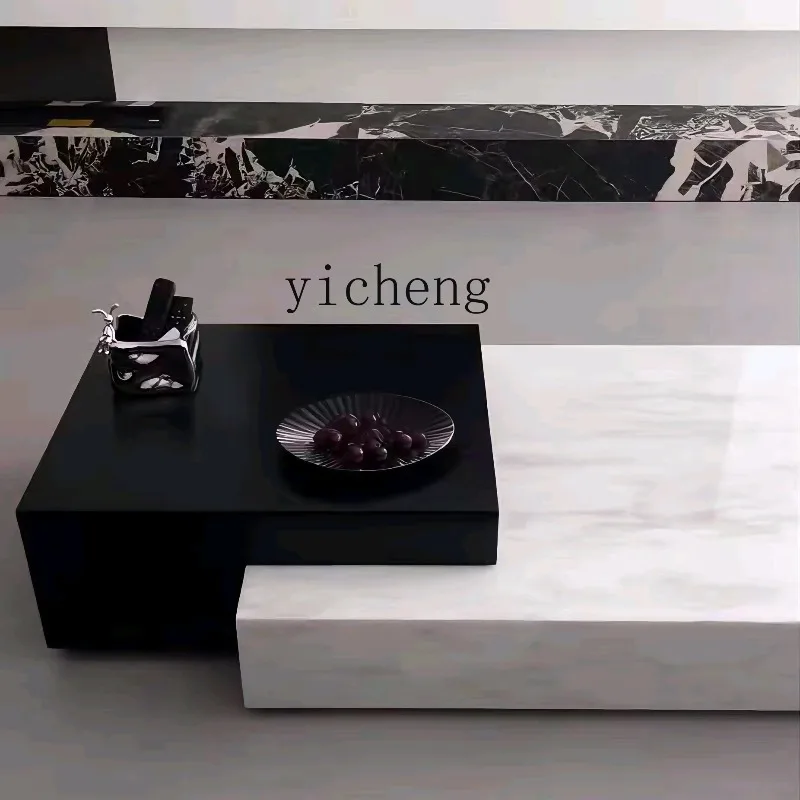E6 living room household marble coffee table modern simple rectangular double color solid wood pattern