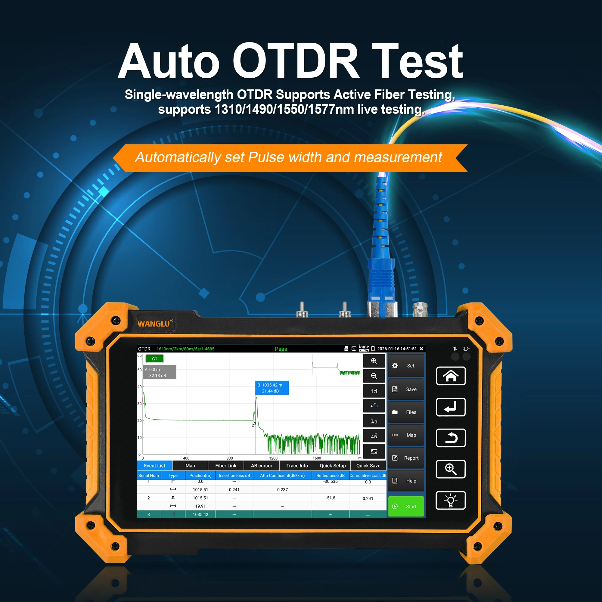 Picture 4: WANGLU MT-5510 CCTV OTDR Tester 8MP TVI/CVI/AHD Analog Camera Test PTZ Control Fiber Length Test Event Map Network Cable Tester