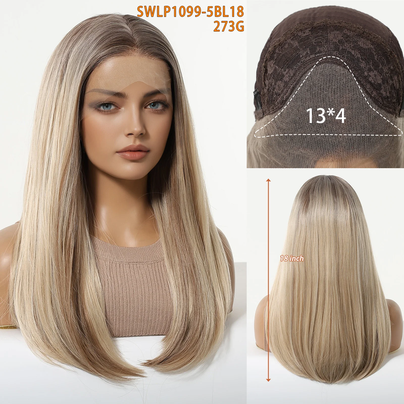 HAIRCUBE Mixed Light Brown Straight Wig Natural Hairline 13*4 Transparent Lace Front Synthetic Wig For Women Daily Party Cosplay