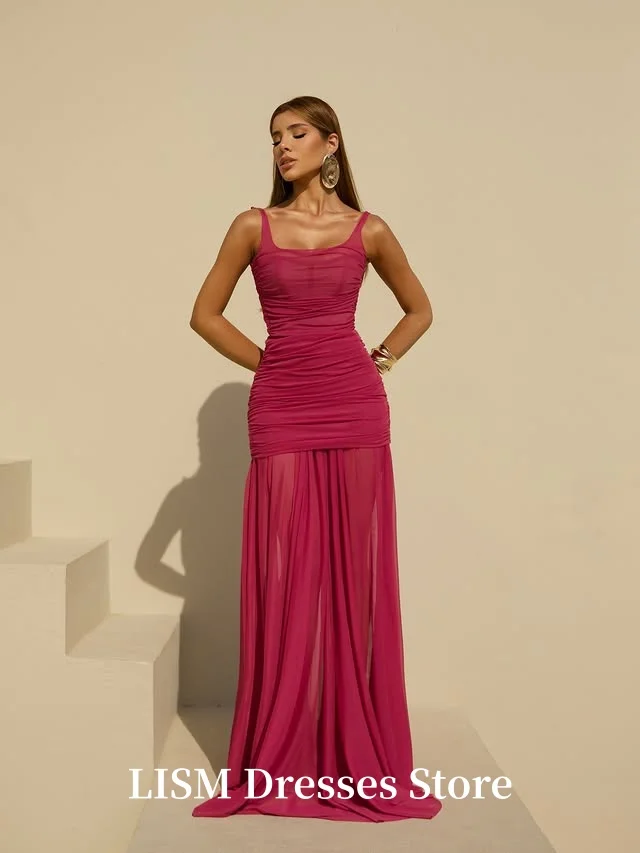 

LISM Red A-Line Evening Dresses O-Neck Soft Chiffon Elegant Prom Dresses Customized robe de soirée Party Dresses For Arabia