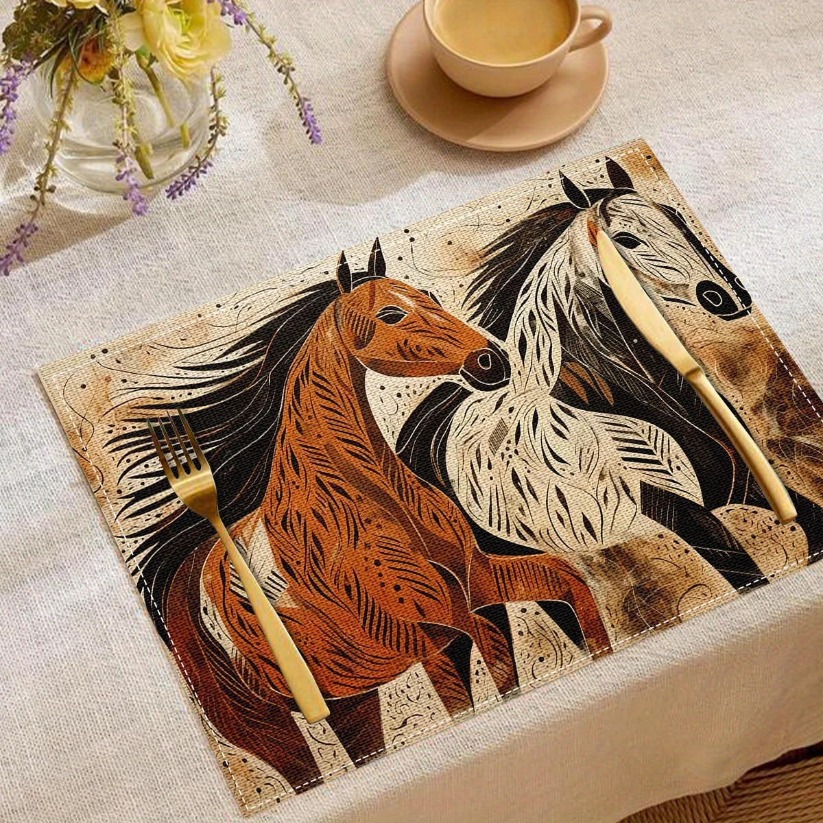 Abstract Running Horses Art Placemat Linen Non Slip Table Mat For Home Kitchen Dining Decor Gift For Horse Lovers