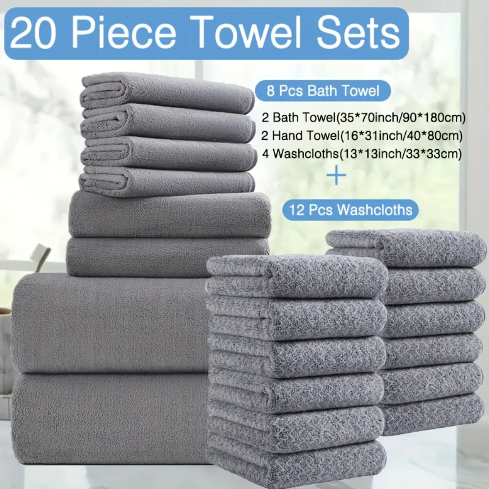

20pcs Bath Towel Set, 8pcs Bath Towel Sets&12pcs Washcloths,100%Microfiber Towel Set, Absorbent,Extra Large Bath Sheets for Home