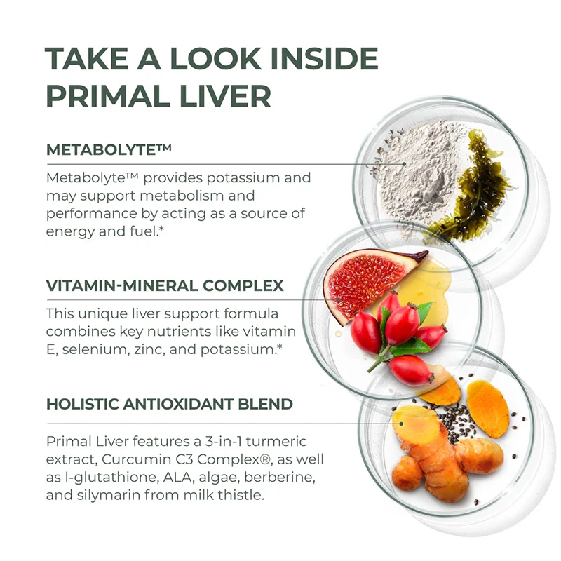 Primal Harvest Primal Liver Contains Alpha-lipoic Acid, L-glutathione, Milk Thistle and Spirulina for Men and Women