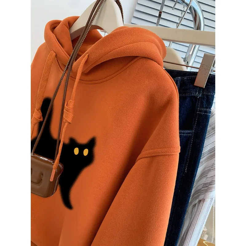 سويت شيرت نسائي للخريف والشتاء مخملي سميك فضفاض للتخسيس متعدد الاستخدامات بقلنسوة