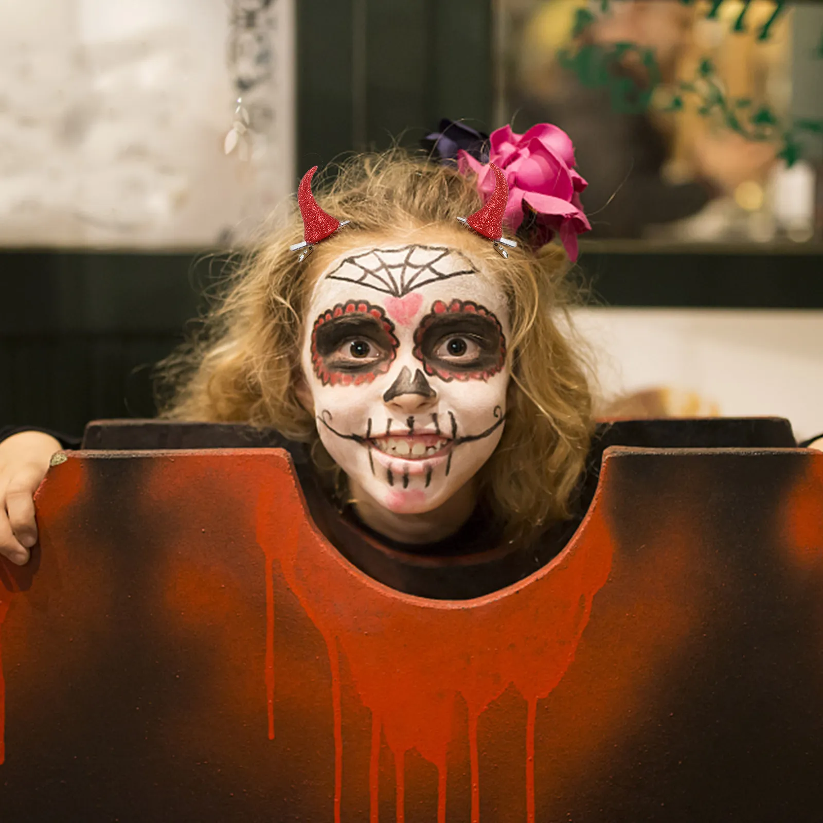 

1Set Red Horn Hairpins Halloween Decorative Lovely Hair Clips Party Supplies Gothic Headdress for Women Men