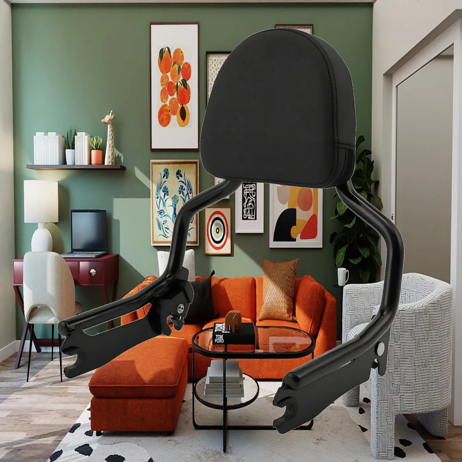 Motorcycle Backrest with Padded Cushion | Glossy, Sturdy Tubular Metal Frame, Passenger Backrest with Mounting Hardware, for