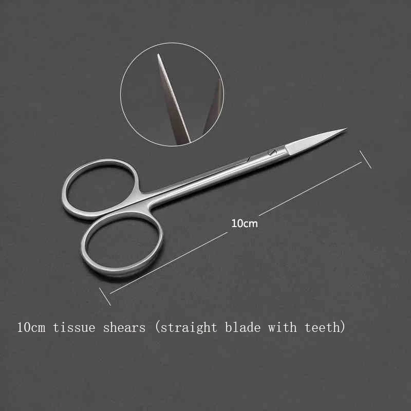 Surgical tissue scissors fine ophthalmic scissors straight point elbow tip gold handle cosmetic plastic trimmer band serrated