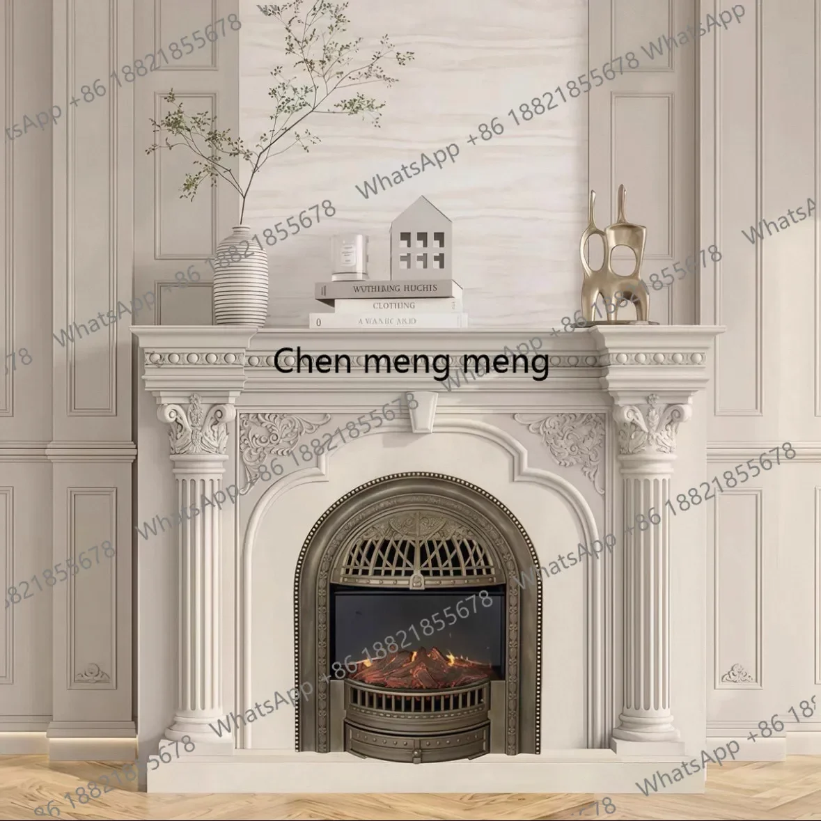 c139 Marble carving fireplace French interior relief flower American living room decoration jazz white stone carving