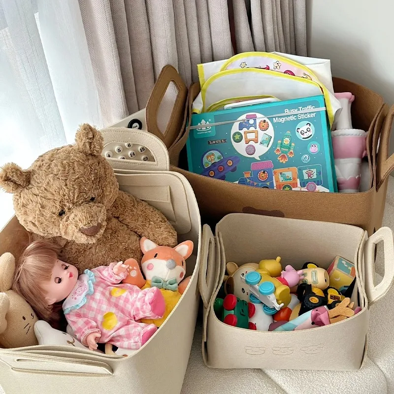 5PCS Bear Felt Storage Basket Large Capacity Foldable Clothes Organizer Snacks Toys Storage Basket Desktop Sundry Organizer