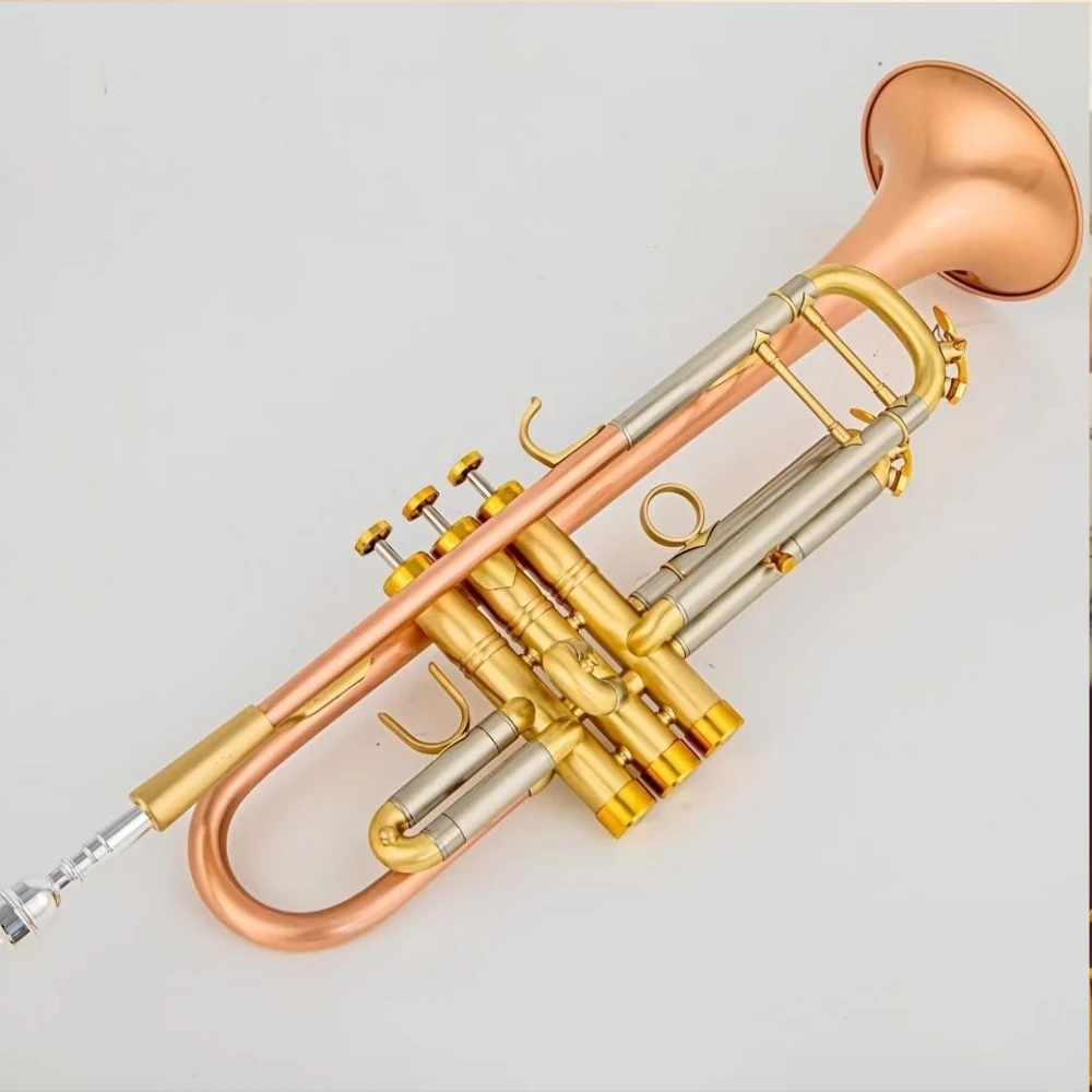 High-end trumpet tuning Bb professional playing antique bronze brushed three-color musical instrument with accessories