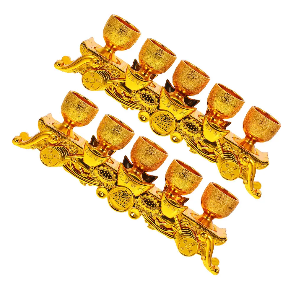 2Set Compact Golden Chalice and Altar Set Plastic Elegant Ritual Cup for Temple Shrines Home Worship Decorative Sacrificial Tea