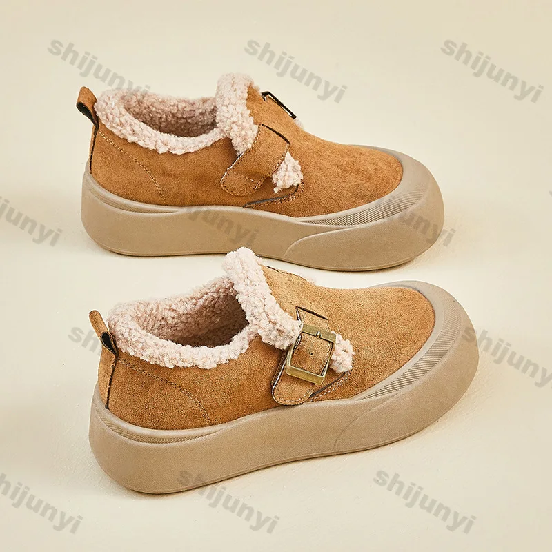 Women's Square Button Fashion Boots 2025 Winter New Comfortable Velvet Platform Shoes Comfort Height Raising Casual Warm Boots