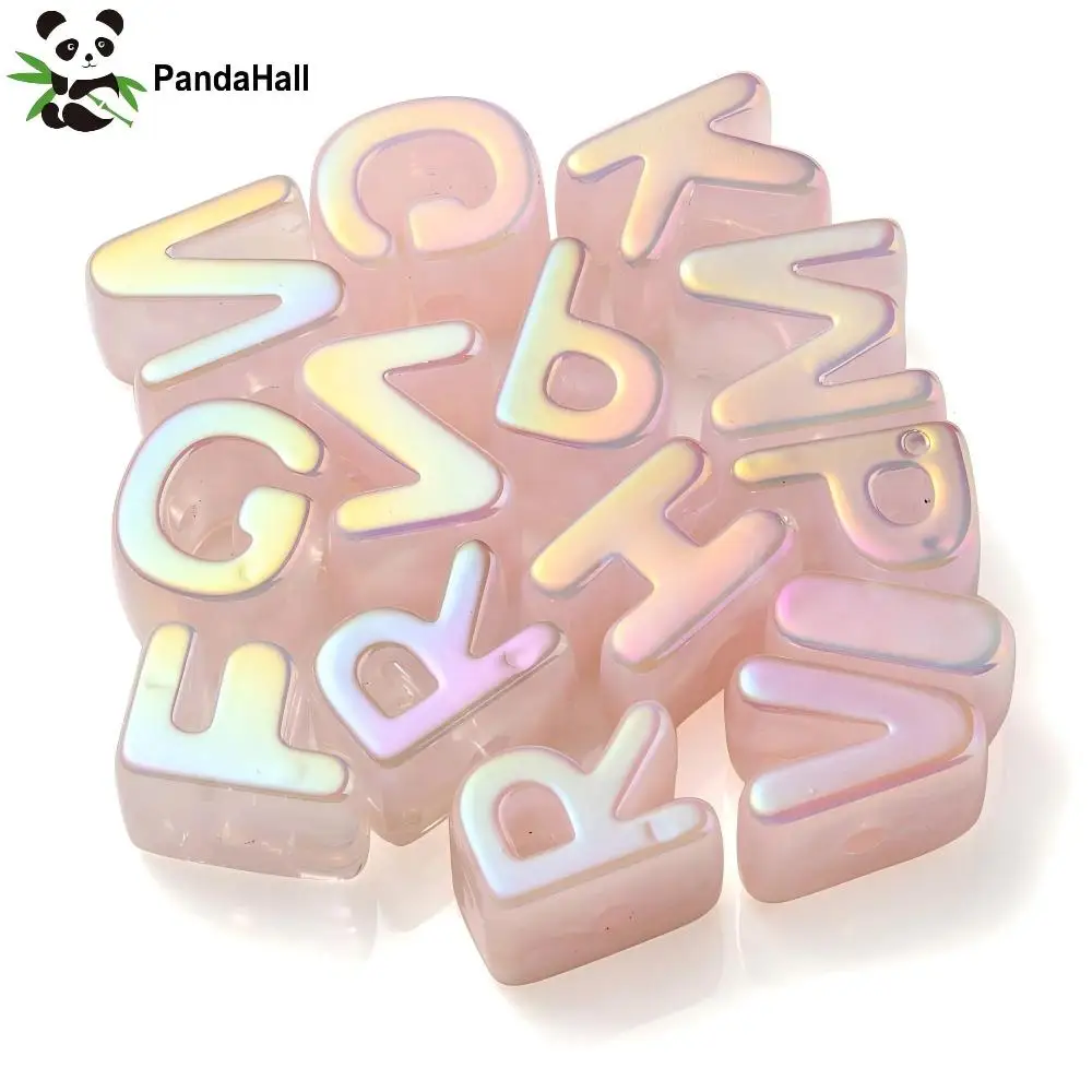 PandaHall 90~100pcs Random Rainbow Iridescent Opaque Acrylic Letter Beads, Cornflower for DIY Name Necklace Jewelry Making