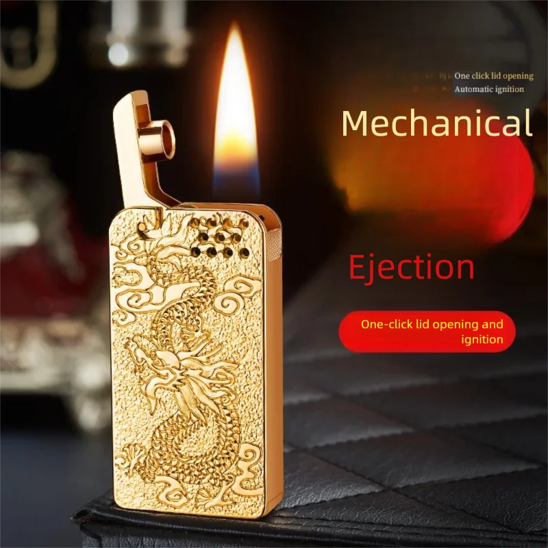 Two way one key ignition grinding wheel lighter, creative and personalized retro relief flame trendy gaming machine