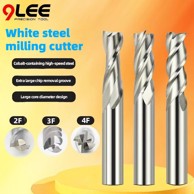 

1PC M2AL HSS 2/3/4 Flutes High Speed Steel Carbide End Mill White Steel Milling Cutter CNC Cutting Tools