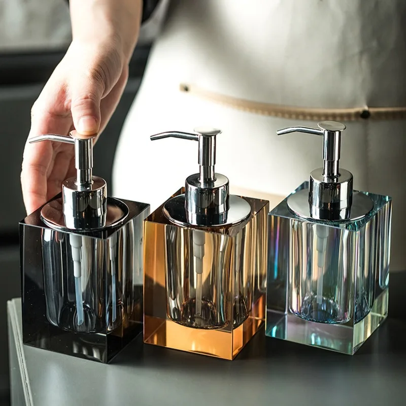 

Luxury Crystal Glass Soap Dispenser Bottle Bathroom Shampoo Refill Bottle Hotel Toothpick Holder Soap Dish Pump Lotion Bottle