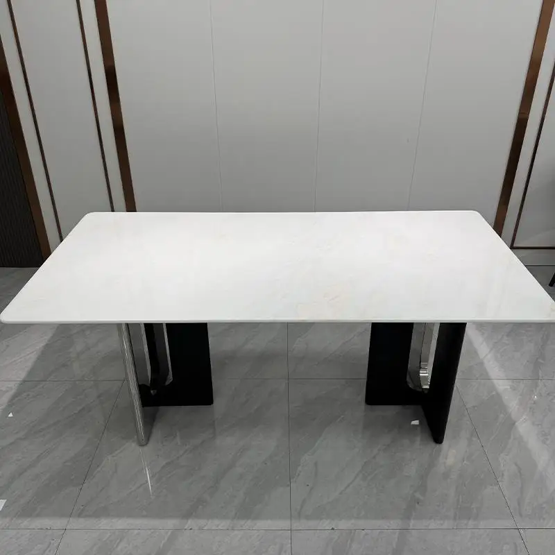 

2025 new pure natural white luxury stone dining table rectangular natural marble high-end dining table and chair combination