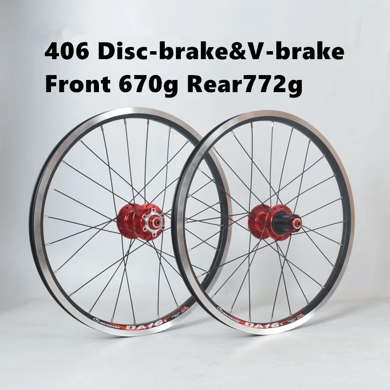 20 Inch Wheel Disc-brake V-brake 4 Bearings 120 Rings Lightweight BMX Folding Bike Wheelset 451 406 Rim Aluminum Alloy