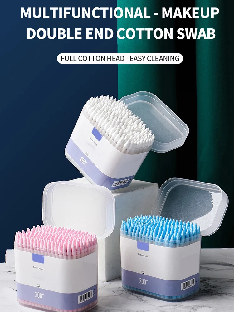 600/400/200 قطعة منصات قطنية مزدوجة الأطراف أعواد خشبية مدببة مزيل ماكياج صندوق تنظيف الأذن مسحات قطنية للاستعمال مرة واحدة