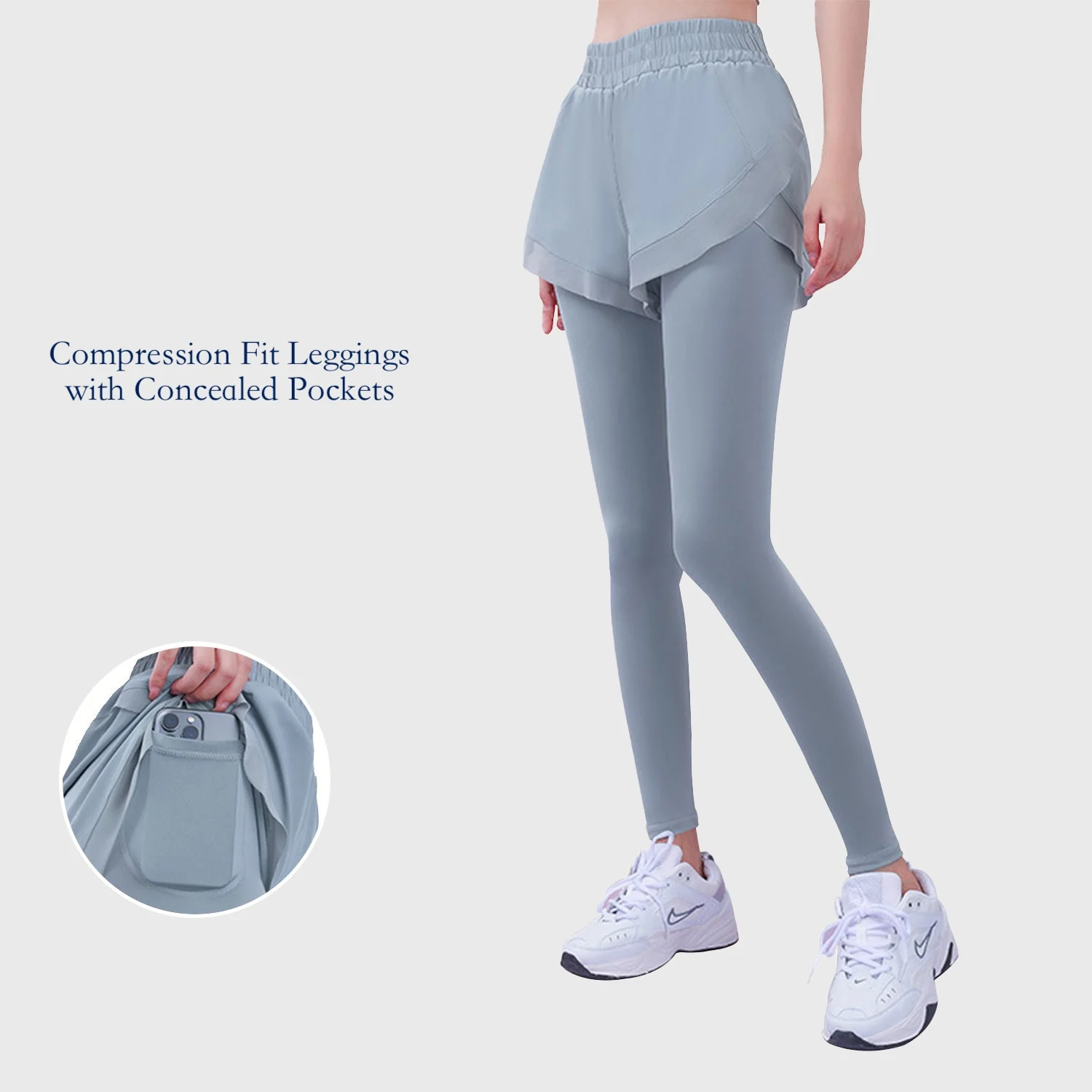 

Бесшовные штаны для йоги «два в 1» — контроль живота с высокой талией и скрытыми боковыми карманами | Защита от приседаний и сертифицирован без верблюжьего пальца