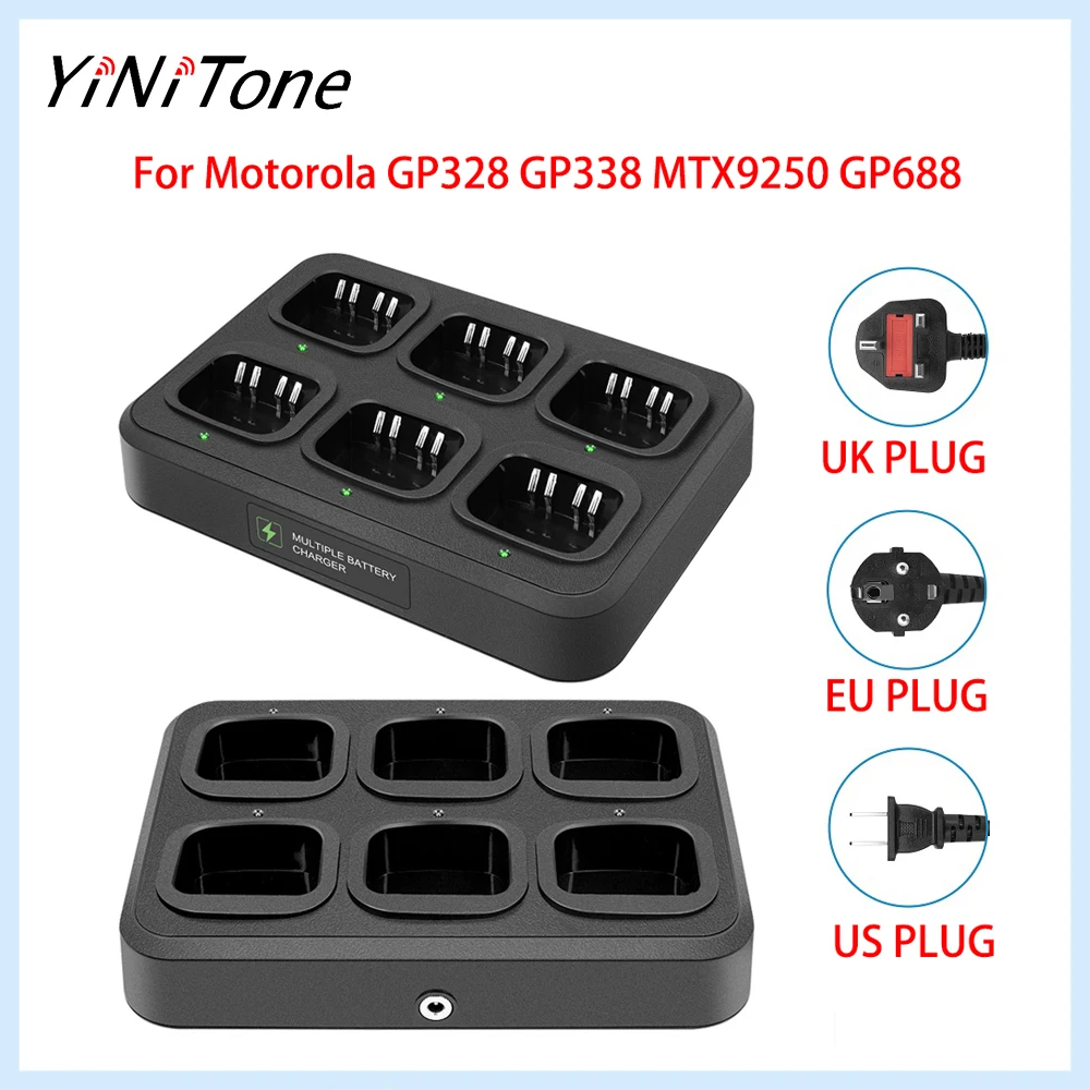 

6-Way Rapid Charger for Motorola GP328 GP338 MTX9250 GP688, Ni-Cd/Ni-MH/Li-ion Compatible, Independent Indicators