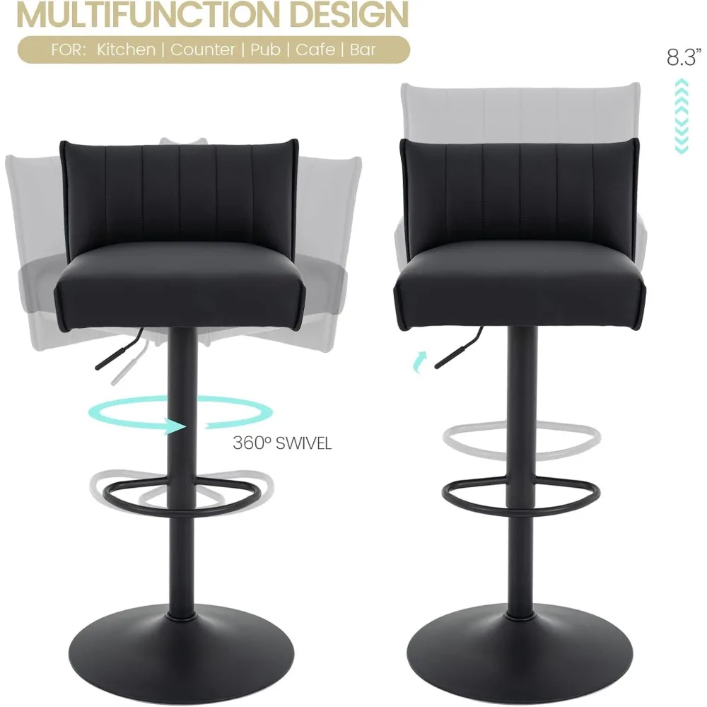 Adjustable Swivel PU Leather Bar Stool with Cushioned Seat and Low Backrest for Counter Height