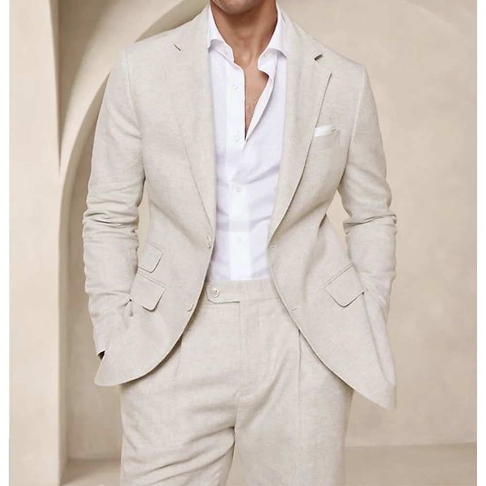 Men\'s Two-Piece Suit Summer Linen Cool Breathable Elegant Fashion Slim Design Wedding Dress Suit Work Wear Comfortable 2024 New