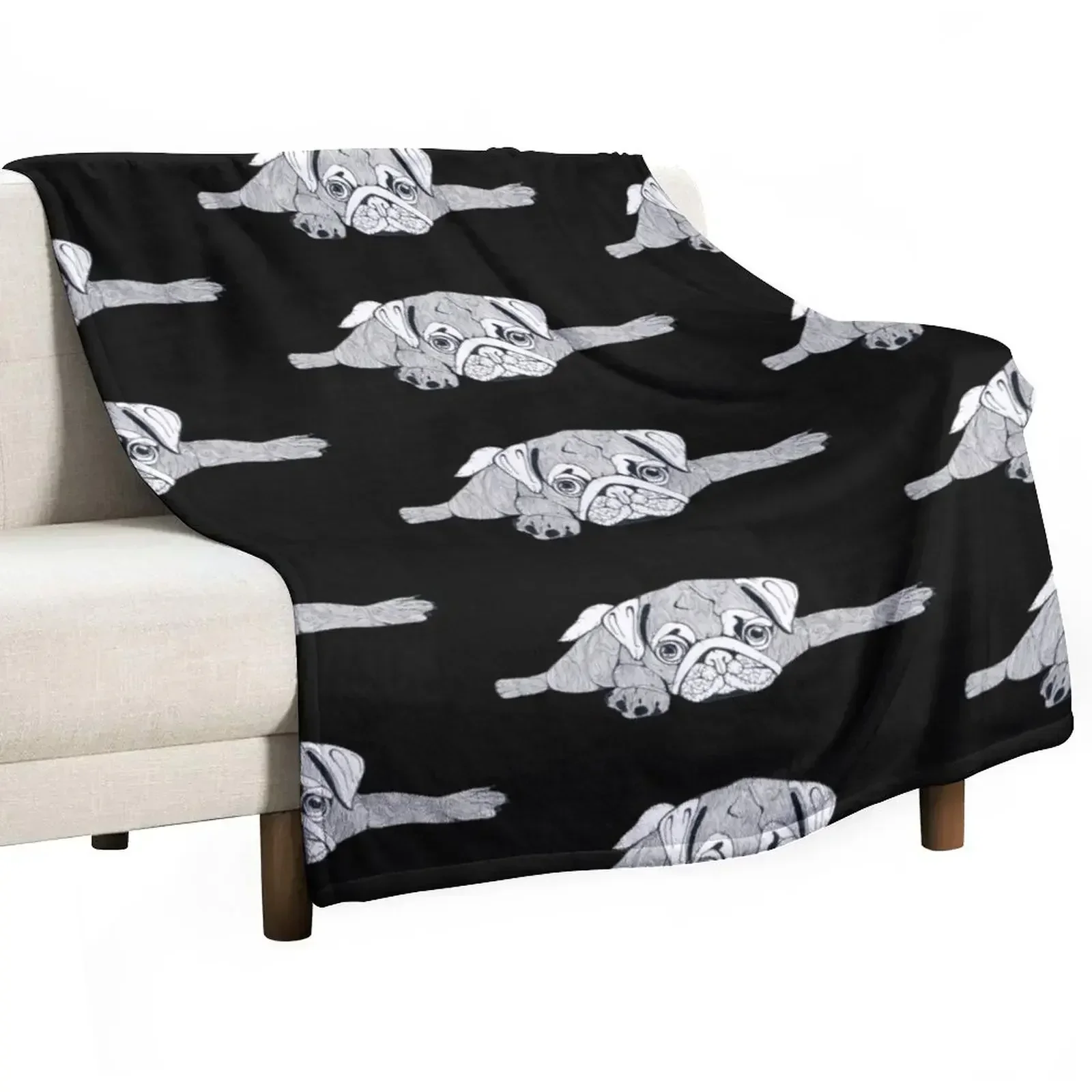 

Lazy Pug Throw Blanket Personalized Gift Camping Decorative Beds Flannel Fabric Blankets