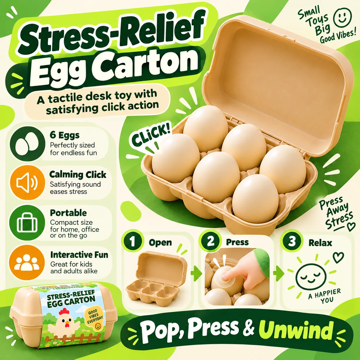 Egg Carton Clicker Fidget Toy Mechanical Button Press Sensory Stress Relief Tactile Desk Toy Novelty Gift 2026 New Design