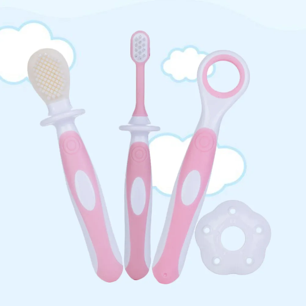 Baby Toothbrush Training Kit 3 Stage Silicone Oral Care Set for Infants Food Grade Thermoplastic Rubber Tongue Cleaner