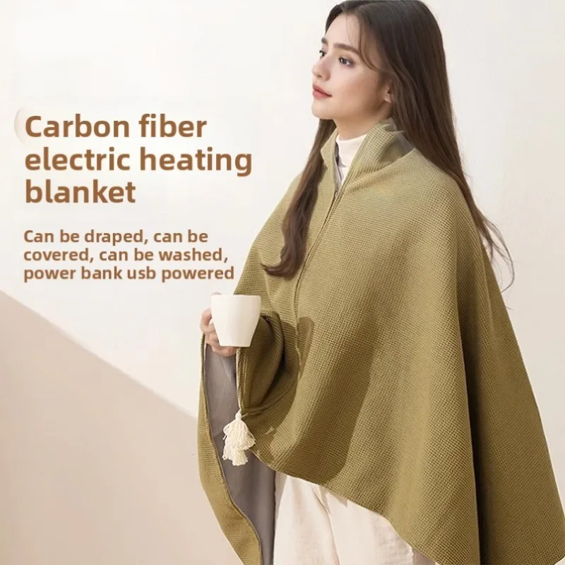 Zipper Anti-Drop Carbon Fiber Heated Shawl Fast Heating Double-Sided Cotton Neck Shoulder Warmer Washable Home Outdoor