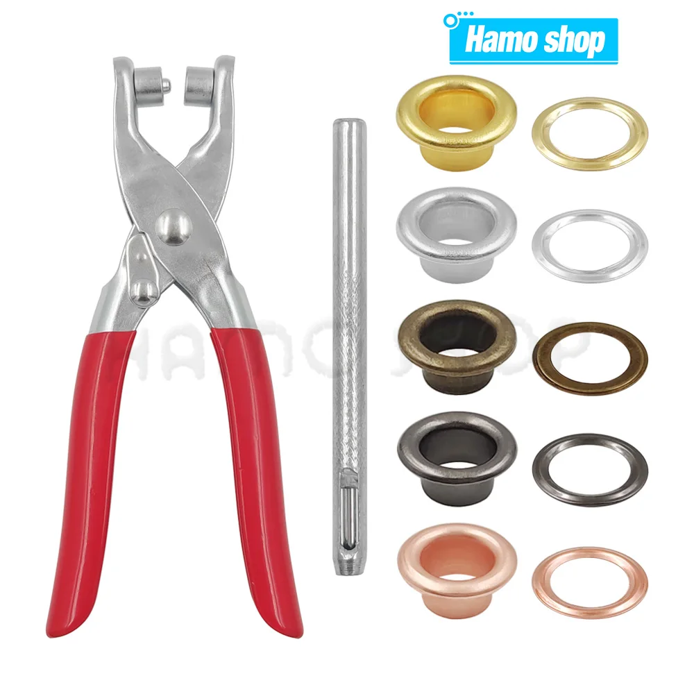 1 zestaw szczypiec do oczek, zestaw szczypiec do dziurkowania oczek z 100 zestawami metalowych oczek 4 mm, zestaw narzędzi do oczek do rzemiosła skórzanego