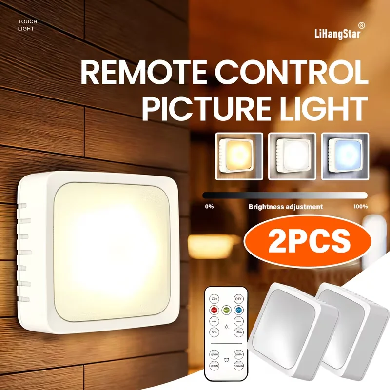 2Pack LED Night Lights AABattery Operated Dimmable Lamps Energy Saving Square Lamp Under Cabinet Light Kitchen Living Room Aisle