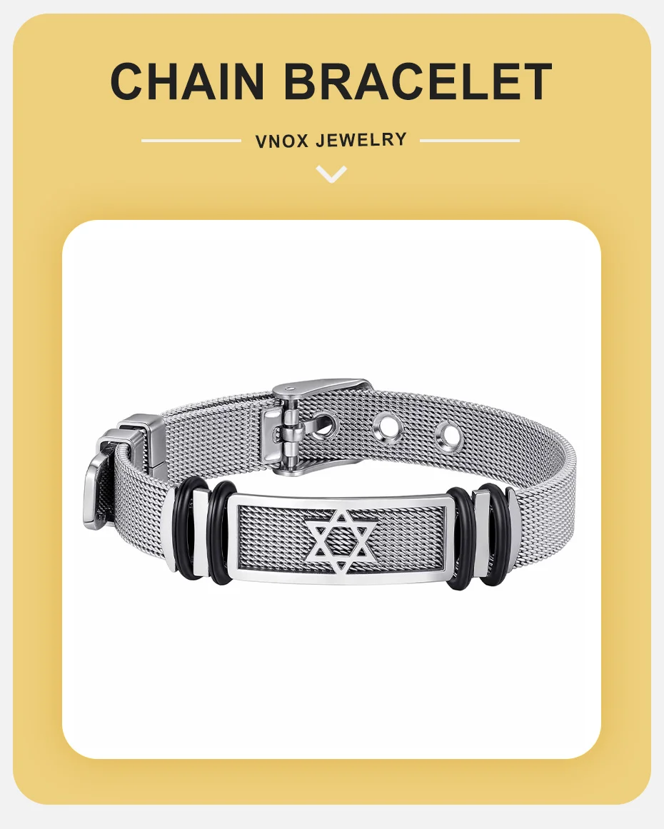 Vnox Edelstahl Hexagramm-Stern-Armband für Männer und Jungen, Stern-Mesh-Uhrenarmband, verstellbares Armband, Modeschmuck, Geschenk – Detail 1