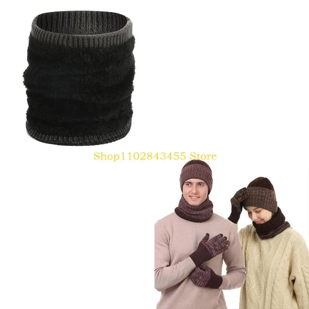 49MC Men Women Winter 3 Pieces Knitted Beanie Hat Scarf Non-Slip for Touch Screen Gloves Set Thicken Thermal Plush Lined Skull