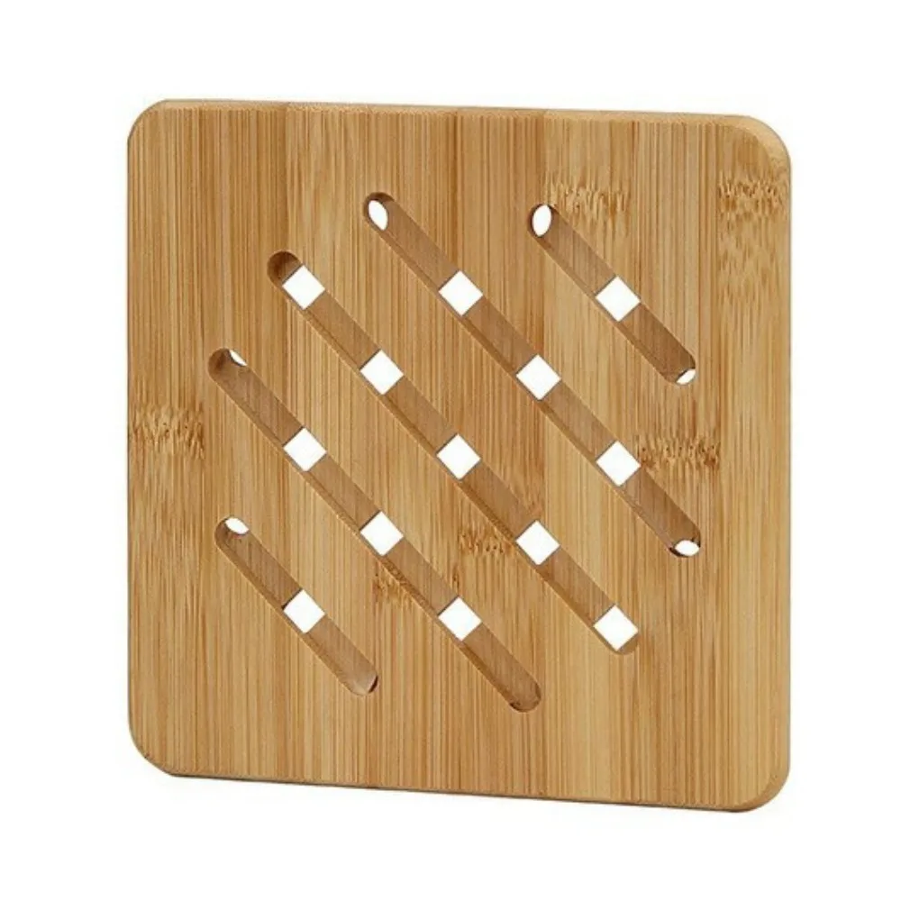 

2Pcs Japanese Style Bamboo Pot Holder Square/Round Stackable Heat Resistant Holder Anti-fouling Anti Scald Decorative Placemats