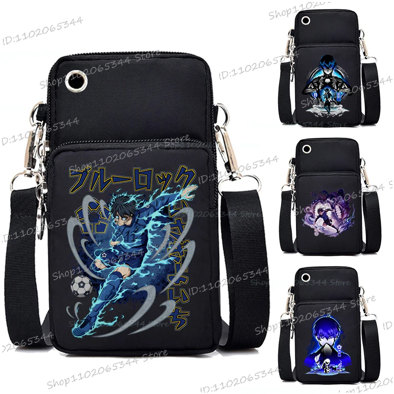 Anime BLUE LOCK Unisex Phone Shoulder Bags Nylon Purse Soccer Manga Teen Mobile Phone Bag for Iphone Isagi Yoichi Crossbody Bags