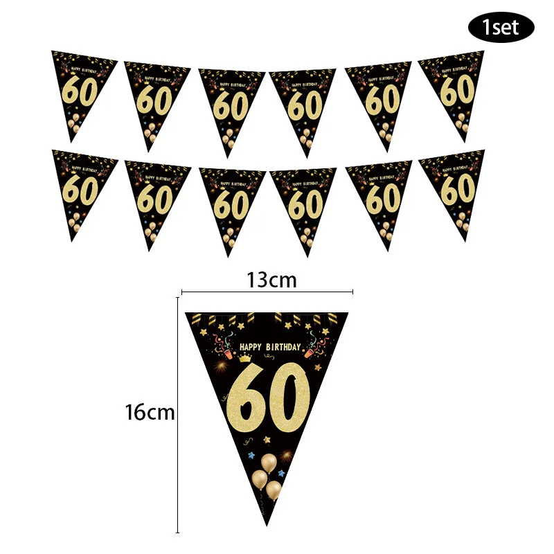 30 40 50 60 Year Happy Birthday Paper Banner Birthday Party Decorations Adult Garland Birthday Anniversaire 30/40age Black Flags