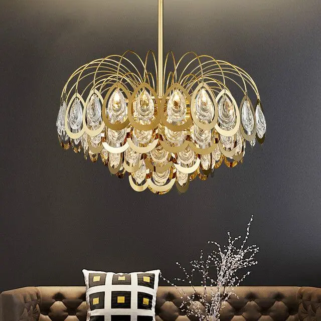 

E14 Postmodern Gold LED Chandelier Light Crystal Living Room Luxury Hanging Lamp Lobby Restaurant Decoration Large Chandeliers