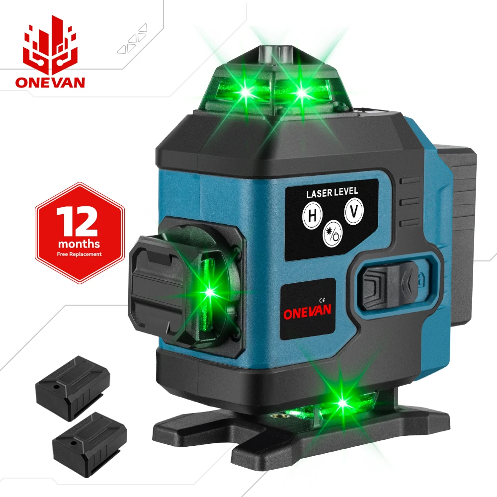 Onevan Nível Laser Verde Auto-nivelamento 360 Medida de Luz Cruz Horizontal e Vertical Feixe Poderoso Linha 16 4d