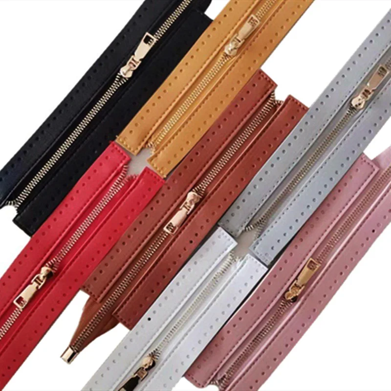 1PC DIY Woven Bag Hardware PU Leather Zipper Sewing Accessories Metal Zipper For Clothes Shoes Supplies