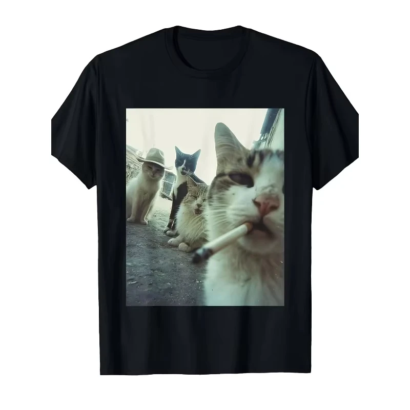 Summer New Cool Cat Smoker T-shirt, Pet Enthusiast Gift, Neutral Pattern T-shirt, Animal Enthusiast