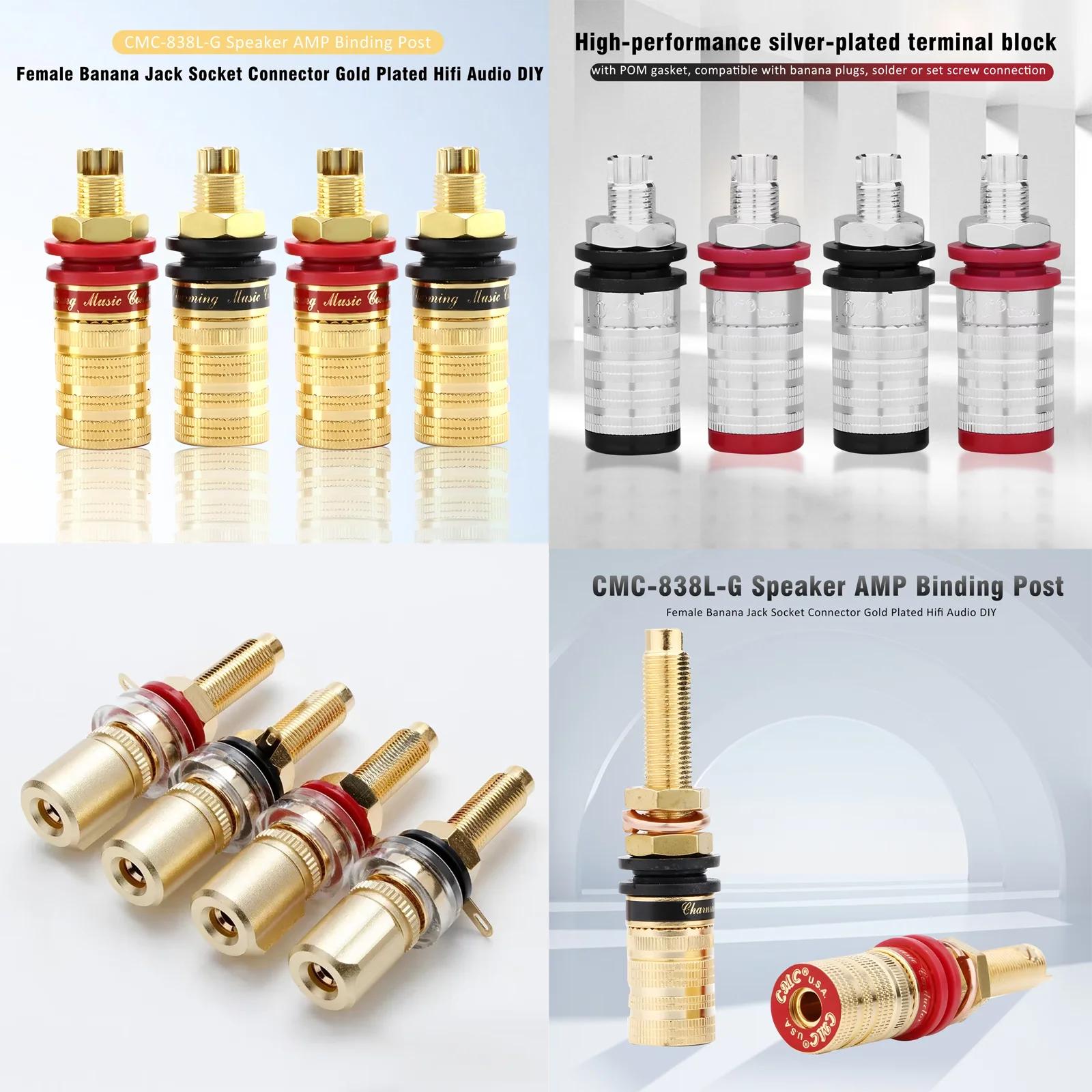 

High-Quality Silver/Gold-Plated OFC Brass Speaker Amplifier Binding Posts,Screw Lock,Nylon Insulated